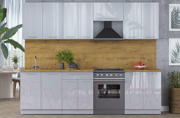 Изображение товара Кухонный гарнитур Interline Мила Пластик 2.7 А (туманный глянец/туманный глянец/дуб бунратти)