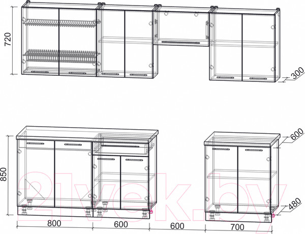 Изображение товара Кухонный гарнитур Interline Мила Пластик 2.7 А (туманный глянец/антрацит/бискайская сосна)