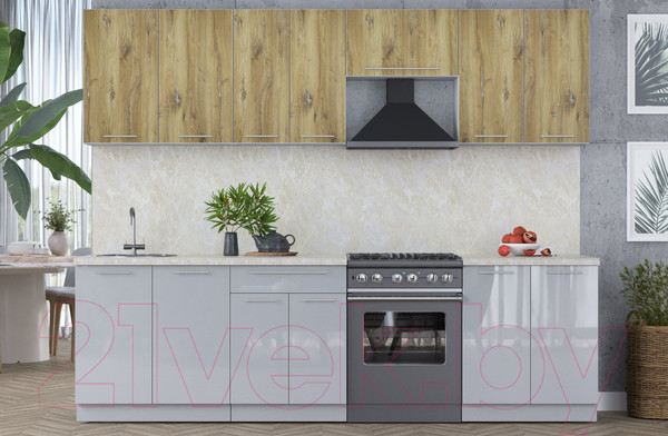 Изображение товара Кухонный гарнитур Интерлиния Мила Пластик 3.0 А (дуб эпоксид/туманный глянец/опал светлый)