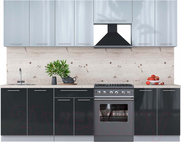 Изображение товара Кухонный гарнитур Интерлиния Мила Пластик 3.0 А (туманный глянец/антрацит/бискайская сосна)