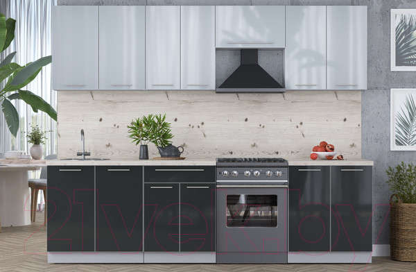 Изображение товара Кухонный гарнитур Интерлиния Мила Пластик 3.0 А (туманный глянец/антрацит/бискайская сосна)