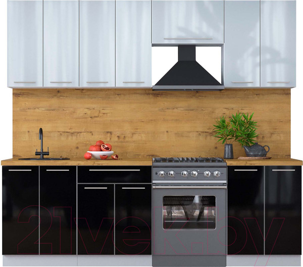 Изображение товара Кухонный гарнитур Interline Мила Пластик 2.5 А (туманный глянец/черный/дуб бунратти)