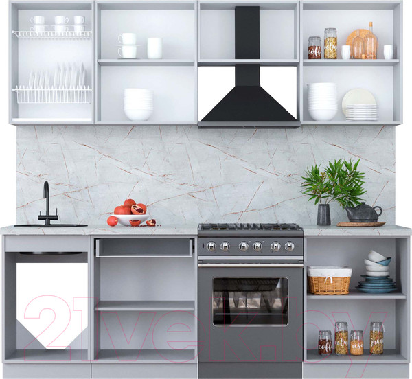 Изображение товара Кухонный гарнитур Interline Мила Пластик 2.5 А (туманный глянец/черный/дуб бунратти)