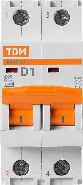 Изображение товара Выключатель автоматический TDM ВА47-29 2Р 1А / SQ0206-0148