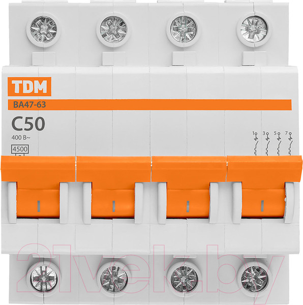 Изображение товара Выключатель автоматический TDM ВА47-63 4Р 50А / SQ0218-0035
