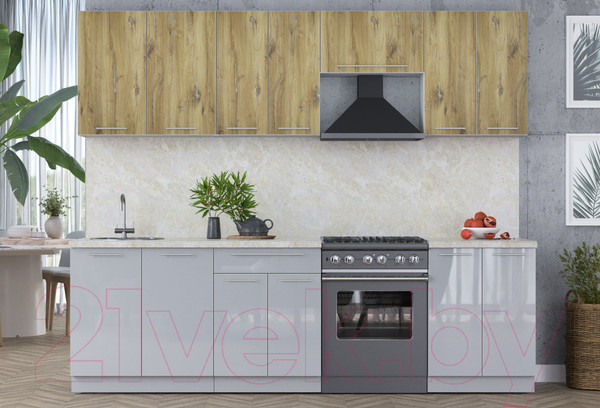 Изображение товара Кухонный гарнитур Интерлиния Мила Пластик 2.6 А (дуб эпоксид/туманный глянец/опал светлый)