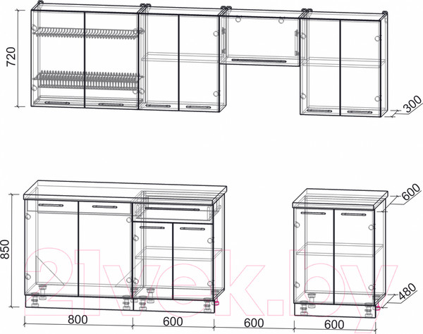 Изображение товара Кухонный гарнитур Интерлиния Мила Пластик 2.6 А (дуб эпоксид/туманный глянец/опал светлый)