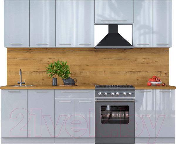Изображение товара Кухонный гарнитур Интерлиния Мила Пластик 2.6 А (туманный глянец/туманный глянец/дуб бунратти)