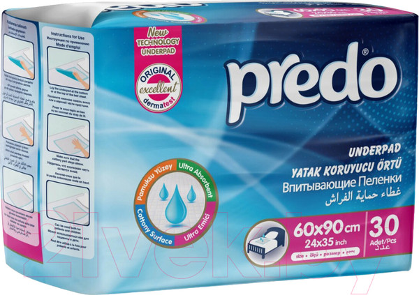 Изображение товара Набор пеленок одноразовых детских Predo 60x90 (30шт)