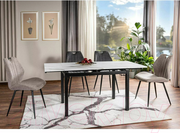 Изображение товара Обеденный стол Signal GD017 110-170x74 (белый мрамор/черный матовый)