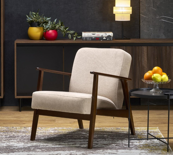 Изображение товара Кресло мягкое Halmar Milano (1S tap. Castel 15 бежевый/орех)