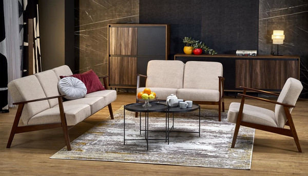 Изображение товара Кресло мягкое Halmar Milano (1S tap. Castel 15 бежевый/орех)