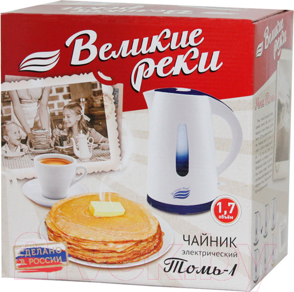 Изображение товара Электрочайник Великие Реки Томь-1 (белый/синий)