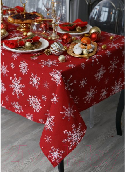 Изображение товара Скатерть Доляна Белые снежинки 149x180 / 4478732
