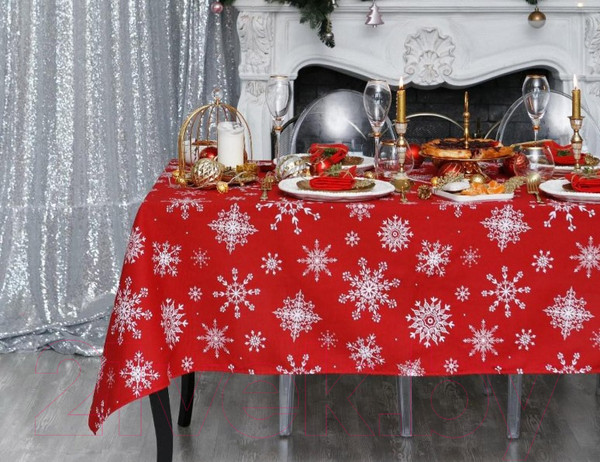 Изображение товара Скатерть Доляна Белые снежинки 149x180 / 4478732