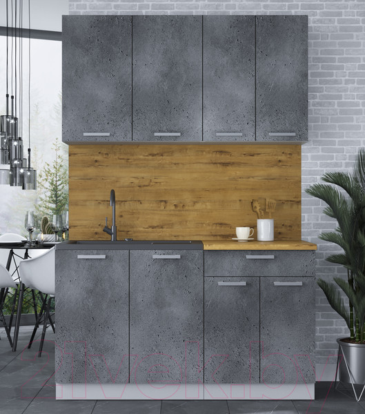 Изображение товара Кухонный гарнитур Интерлиния Мила Лайт 1.4 (бетон портленд/бетон портленд/дуб бунратти)