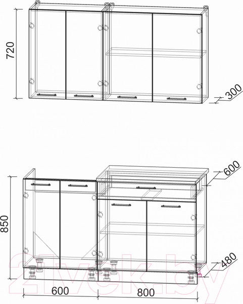 Изображение товара Кухонный гарнитур Интерлиния Мила Лайт 1.4-60 (бетон портленд/бетон портленд/дуб бунратти)