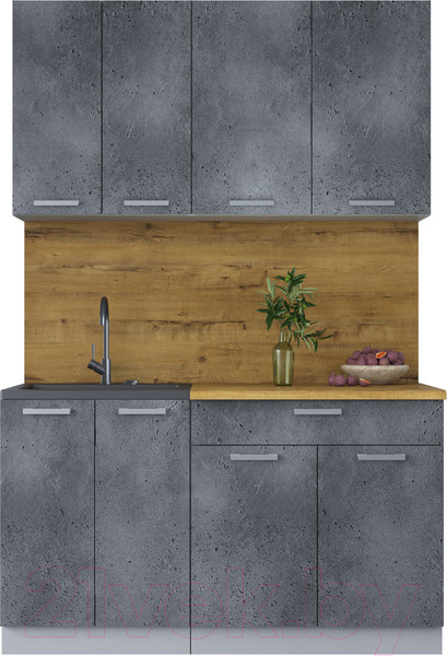 Изображение товара Кухонный гарнитур Интерлиния Мила Лайт 1.4-60 (бетон портленд/бетон портленд/дуб бунратти)