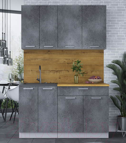 Изображение товара Кухонный гарнитур Интерлиния Мила Лайт 1.4-60 (бетон портленд/бетон портленд/дуб бунратти)