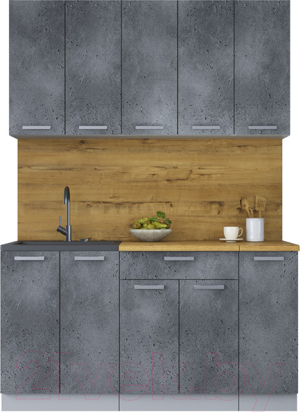 Изображение товара Кухонный гарнитур Интерлиния Мила Лайт 1.5 (бетон портленд/бетон портленд/дуб бунратти)