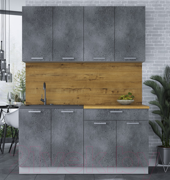 Изображение товара Кухонный гарнитур Интерлиния Мила Лайт 1.6 (бетон портленд/бетон портленд/дуб бунратти)