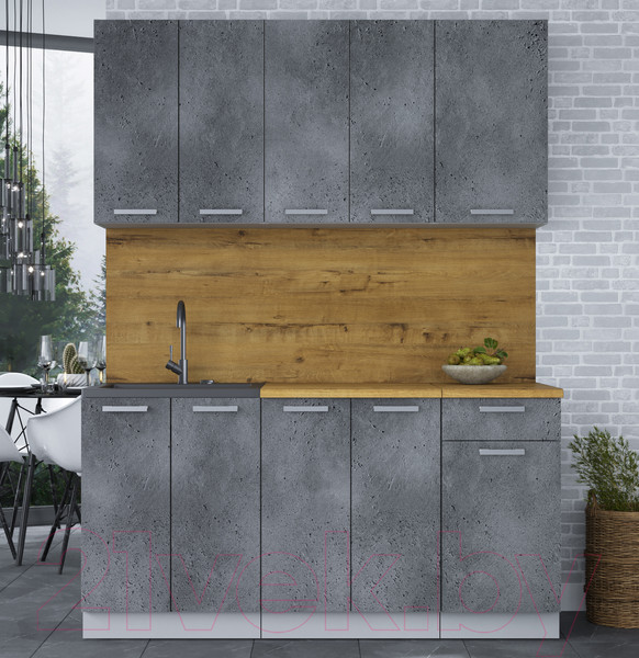 Изображение товара Кухонный гарнитур Интерлиния Мила Лайт 1.6-60 (бетон портленд/бетон портленд/дуб бунратти)