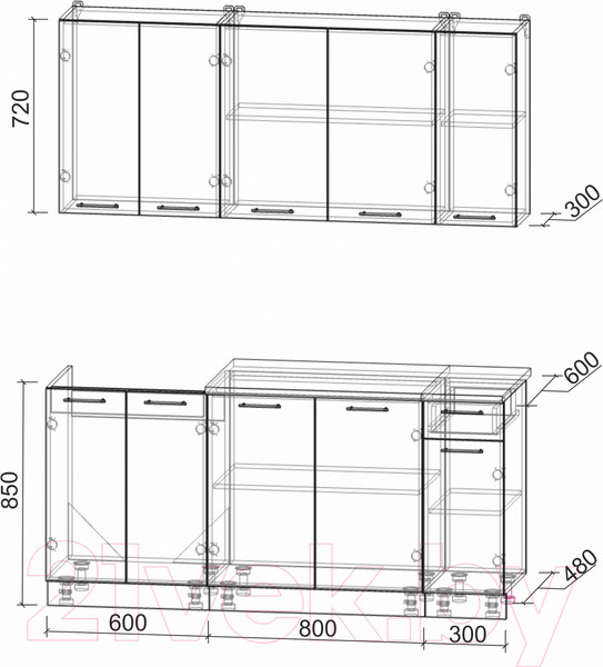 Изображение товара Кухонный гарнитур Интерлиния Мила Лайт 1.7-60 (бетон портленд/бетон портленд/дуб бунратти)