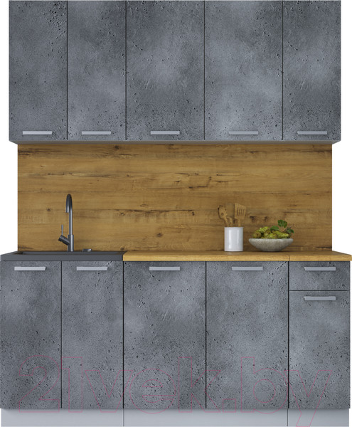 Изображение товара Кухонный гарнитур Интерлиния Мила Лайт 1.7-60 (бетон портленд/бетон портленд/дуб бунратти)