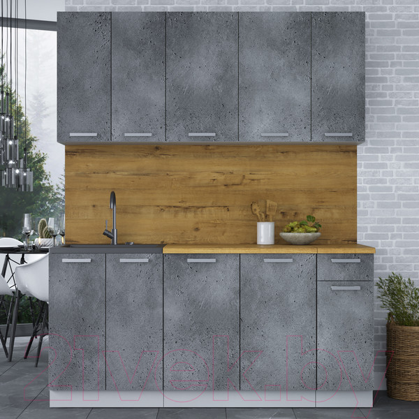 Изображение товара Кухонный гарнитур Интерлиния Мила Лайт 1.7-60 (бетон портленд/бетон портленд/дуб бунратти)