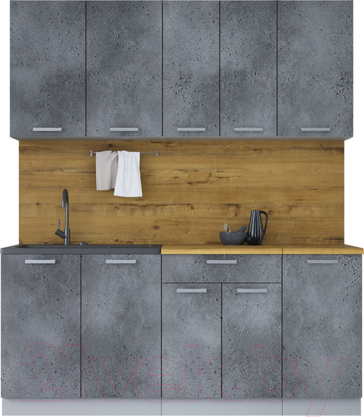 Изображение товара Кухонный гарнитур Интерлиния Мила Лайт 1.8 (бетон портленд/бетон портленд/дуб бунратти)