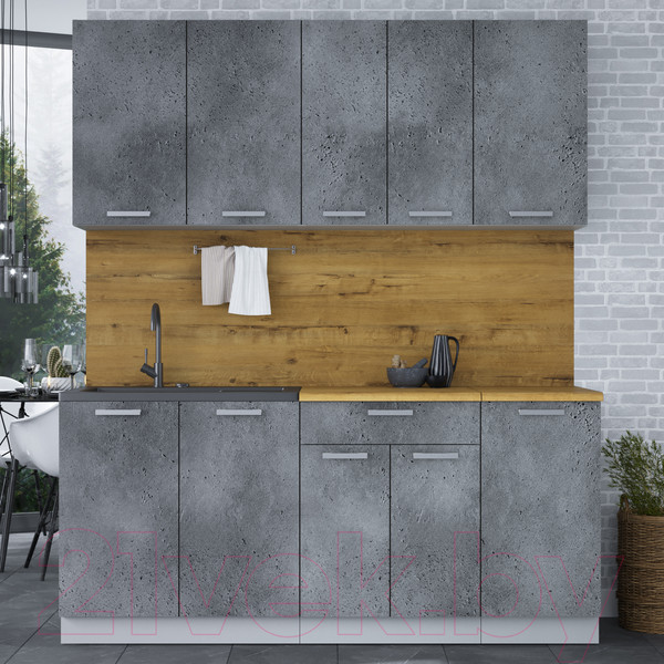 Изображение товара Кухонный гарнитур Интерлиния Мила Лайт 1.8 (бетон портленд/бетон портленд/дуб бунратти)