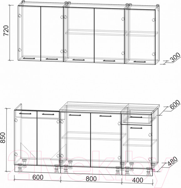 Изображение товара Кухонный гарнитур Интерлиния Мила Лайт 1.8-60 (бетон портленд/бетон портленд/дуб бунратти)