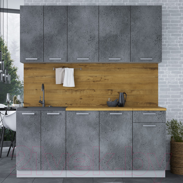 Изображение товара Кухонный гарнитур Интерлиния Мила Лайт 1.8-60 (бетон портленд/бетон портленд/дуб бунратти)