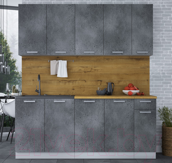 Изображение товара Кухонный гарнитур Интерлиния Мила Лайт 1.9 (бетон портленд/бетон портленд/дуб бунратти)