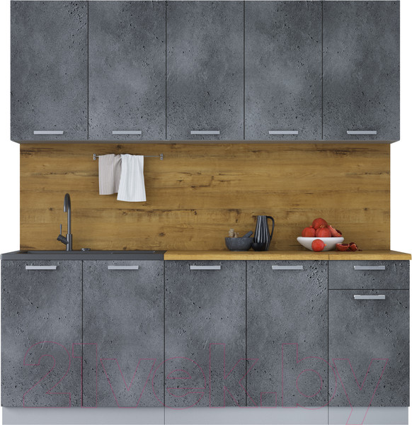 Изображение товара Кухонный гарнитур Интерлиния Мила Лайт 2.0 (бетон портленд/бетон портленд/дуб бунратти)