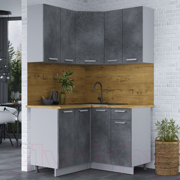 Изображение товара Кухонный гарнитур Интерлиния Мила Лайт 1.2x1.2 (бетон портленд/бетон портленд/дуб бунратти)