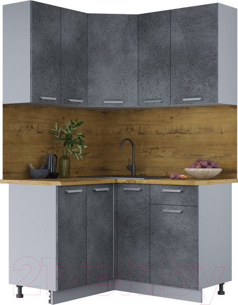 Изображение товара Кухонный гарнитур Интерлиния Мила Лайт 1.2x1.3 (бетон портленд/бетон портленд/дуб бунратти)