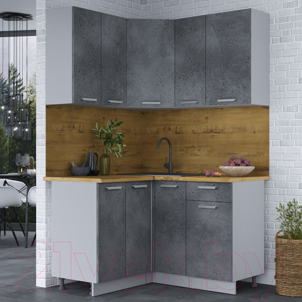 Изображение товара Кухонный гарнитур Интерлиния Мила Лайт 1.2x1.3 (бетон портленд/бетон портленд/дуб бунратти)