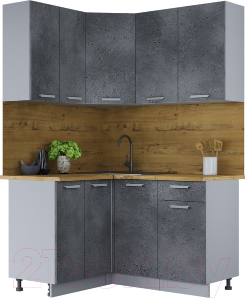 Изображение товара Кухонный гарнитур Интерлиния Мила Лайт 1.2x1.4 (бетон портленд/бетон портленд/дуб бунратти)