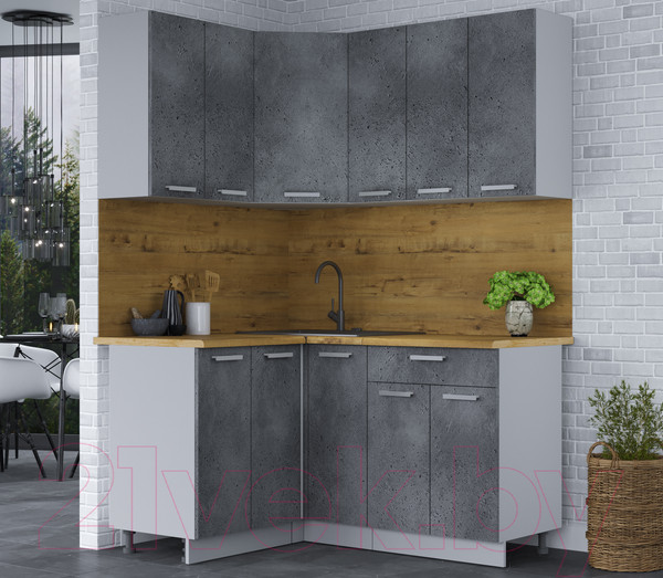 Изображение товара Кухонный гарнитур Интерлиния Мила Лайт 1.2x1.5 (бетон портленд/бетон портленд/дуб бунратти)