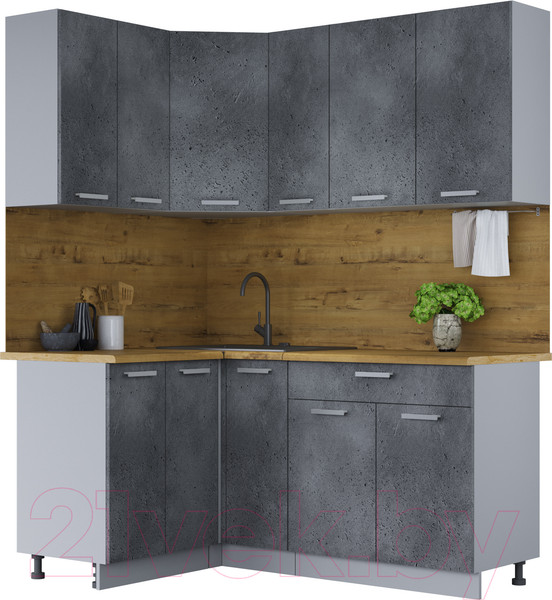 Изображение товара Кухонный гарнитур Интерлиния Мила Лайт 1.2x1.7 (бетон портленд/бетон портленд/дуб бунратти)