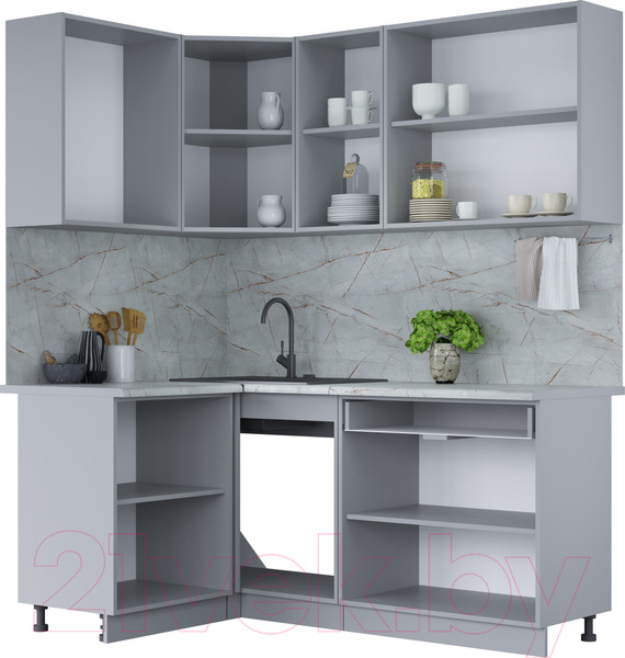 Изображение товара Кухонный гарнитур Интерлиния Мила Лайт 1.2x1.8 (бетон портленд/бетон портленд/дуб бунратти)