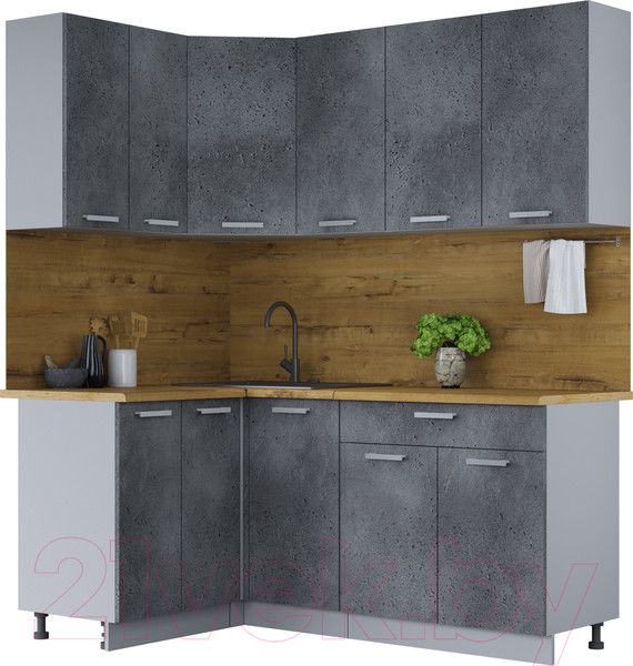 Изображение товара Кухонный гарнитур Интерлиния Мила Лайт 1.2x1.8 (бетон портленд/бетон портленд/дуб бунратти)