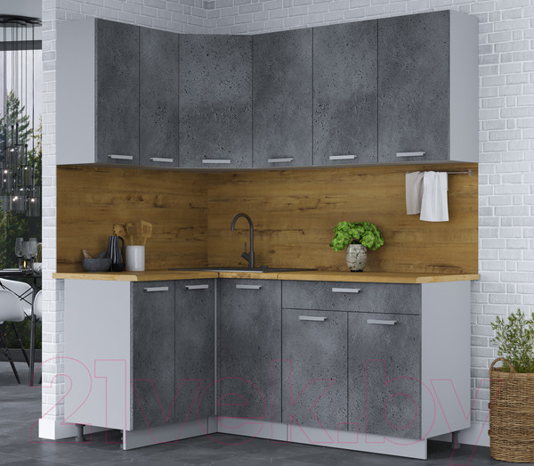 Изображение товара Кухонный гарнитур Интерлиния Мила Лайт 1.2x1.8 (бетон портленд/бетон портленд/дуб бунратти)
