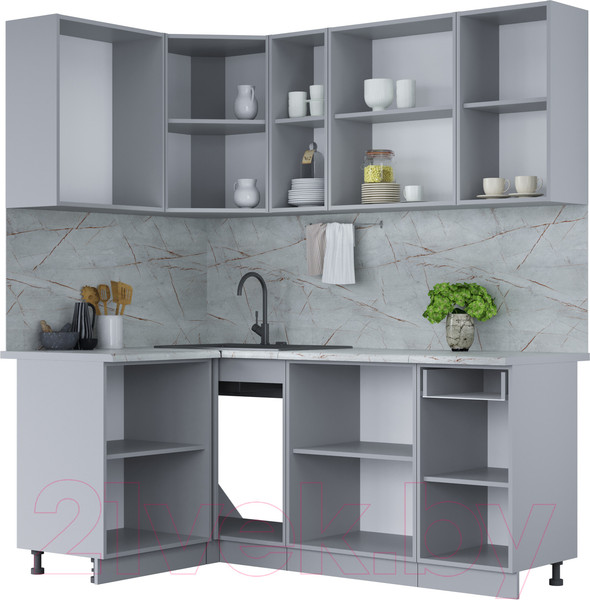 Изображение товара Кухонный гарнитур Интерлиния Мила Лайт 1.2x1.9 (бетон портленд/бетон портленд/дуб бунратти)