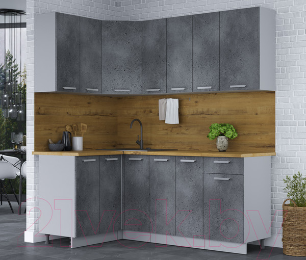 Изображение товара Кухонный гарнитур Интерлиния Мила Лайт 1.2x1.9 (бетон портленд/бетон портленд/дуб бунратти)