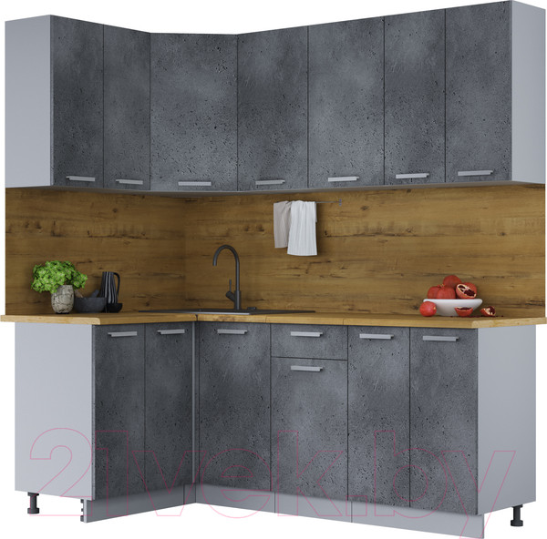 Изображение товара Кухонный гарнитур Интерлиния Мила Лайт 1.2x2.0 (бетон портленд/бетон портленд/дуб бунратти)