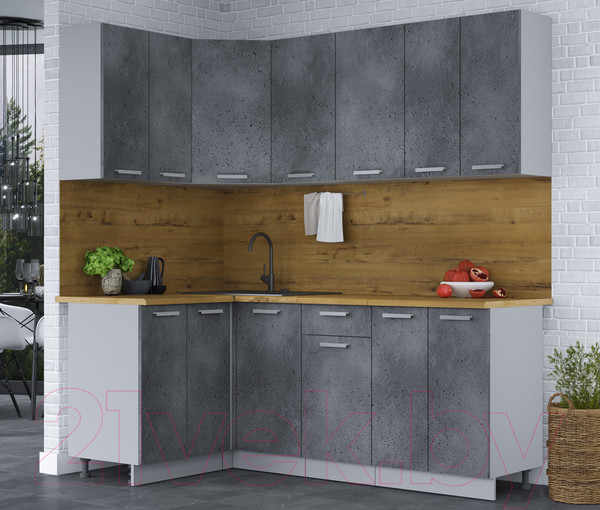 Изображение товара Кухонный гарнитур Интерлиния Мила Лайт 1.2x2.0 (бетон портленд/бетон портленд/дуб бунратти)