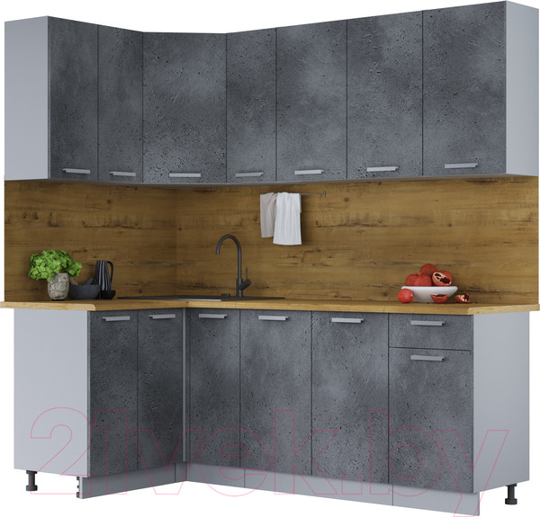 Изображение товара Кухонный гарнитур Интерлиния Мила Лайт 1.2x2.1 (бетон портленд/бетон портленд/дуб бунратти)