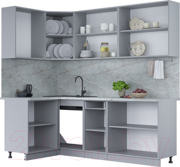 Изображение товара Кухонный гарнитур Интерлиния Мила Лайт 1.2x2.2 (бетон портленд/бетон портленд/дуб бунратти)